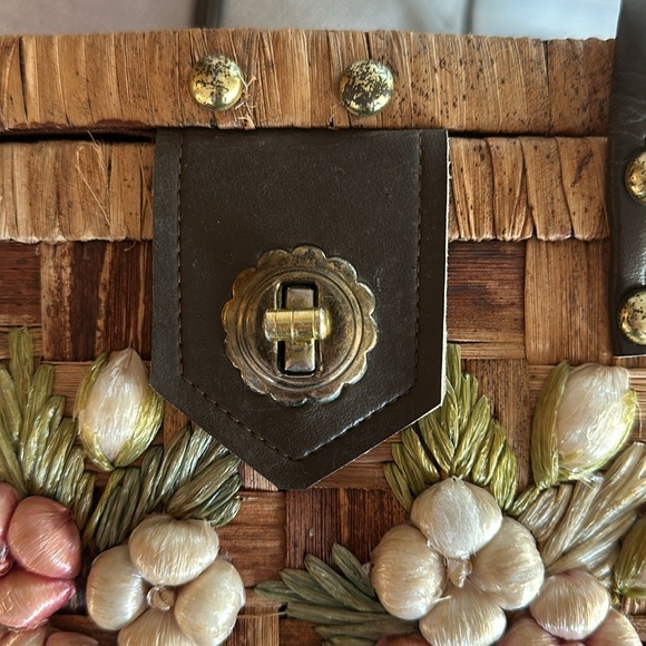 🎉HP🎉 Vintage Retro Madmen 3D floral raffia Wicker 60s basket purse handbag - Picture 7 of 14